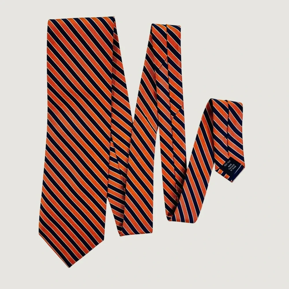 Jos. A. Bank Classic Collection Silk Tie Orange Navy Blue Striped Hand Finished